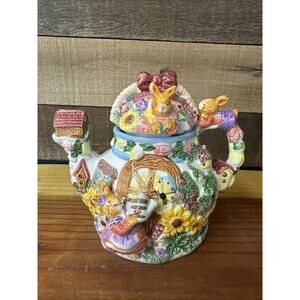 Vintage Bunny Rabbit Garden Teapot Tea Pot Spring Easter Merc Asia 1999 Read